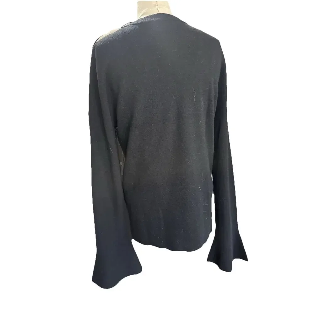 Tory Burch Black 100% Merino Wool Shoulder Placket Sweater Size M